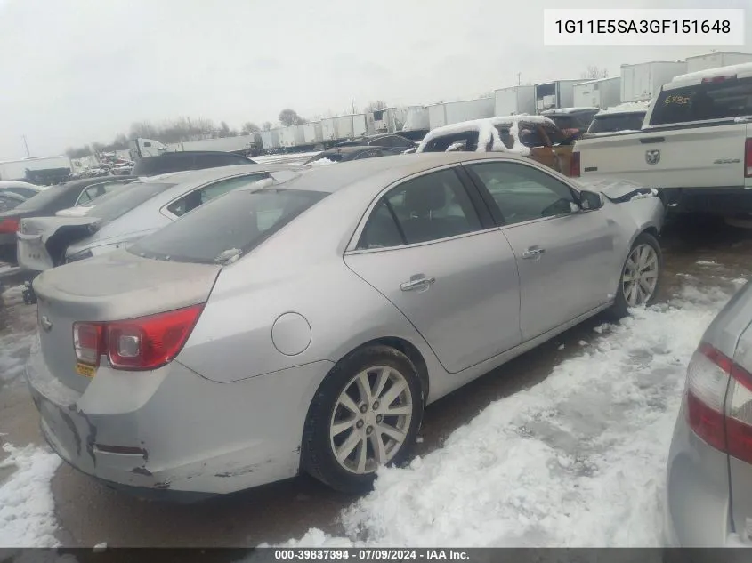 2016 Chevrolet Malibu Limited Ltz VIN: 1G11E5SA3GF151648 Lot: 39837394