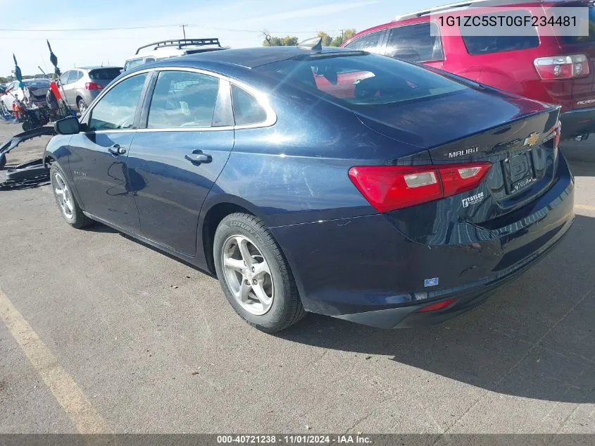 2016 Chevrolet Malibu 1Fl VIN: 1G1ZC5ST0GF234481 Lot: 40721238