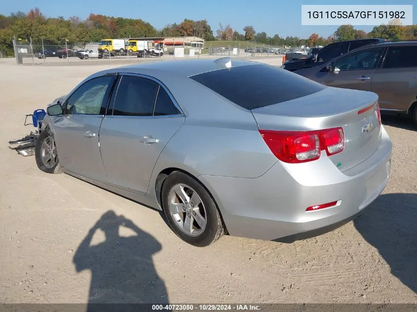 2016 Chevrolet Malibu Limited Lt VIN: 1G11C5SA7GF151982 Lot: 40723050