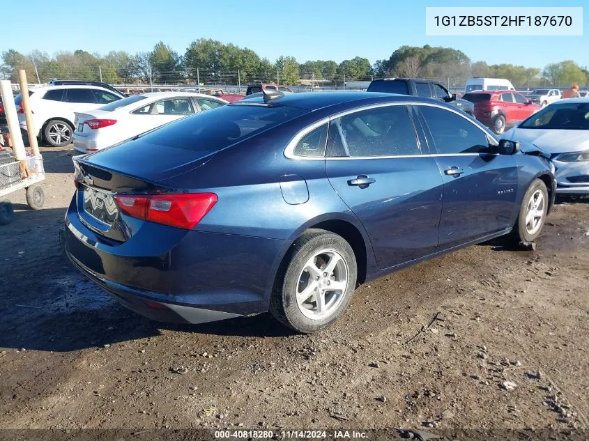 2017 Chevrolet Malibu Ls VIN: 1G1ZB5ST2HF187670 Lot: 40818280