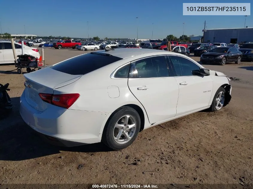 2017 Chevrolet Malibu Ls VIN: 1G1ZB5ST7HF235115 Lot: 40872476