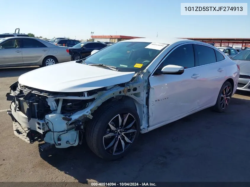 2018 Chevrolet Malibu Lt VIN: 1G1ZD5STXJF274913 Lot: 40514094