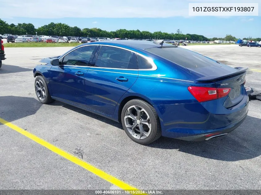 2019 Chevrolet Malibu Rs VIN: 1G1ZG5STXKF193807 Lot: 40606101