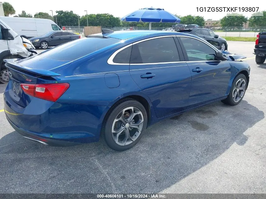 2019 Chevrolet Malibu Rs VIN: 1G1ZG5STXKF193807 Lot: 40606101