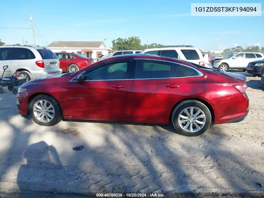 2019 Chevrolet Malibu Lt VIN: 1G1ZD5ST3KF194094 Lot: 40708036