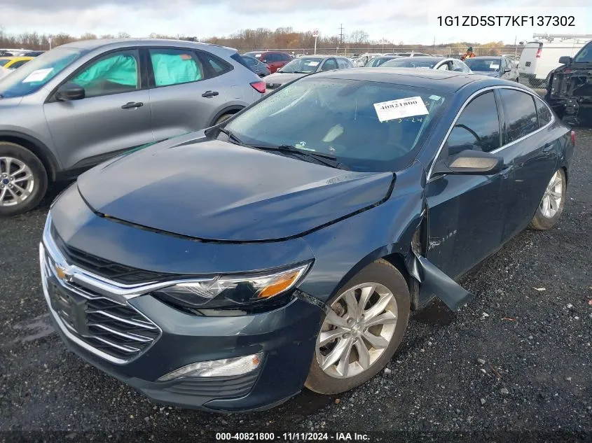 2019 Chevrolet Malibu Lt VIN: 1G1ZD5ST7KF137302 Lot: 40821800