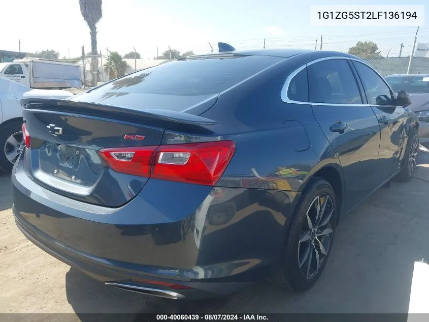 2020 Chevrolet Malibu Fwd Rs VIN: 1G1ZG5ST2LF136194 Lot: 40060439