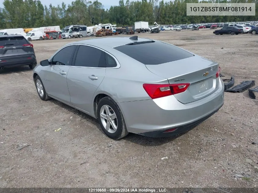 2021 Chevrolet Malibu Ls VIN: 1G1ZB5ST8MF081914 Lot: 12110650