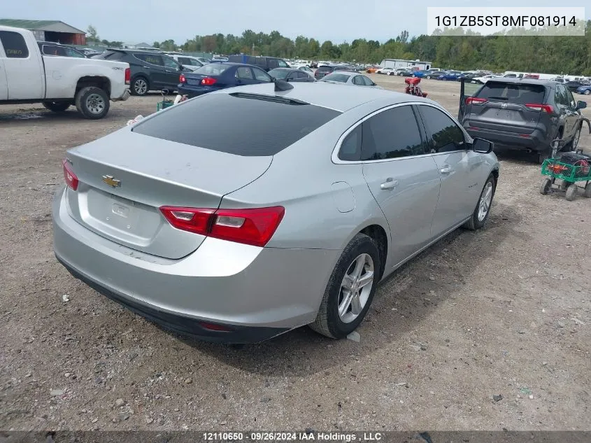 2021 Chevrolet Malibu Ls VIN: 1G1ZB5ST8MF081914 Lot: 12110650