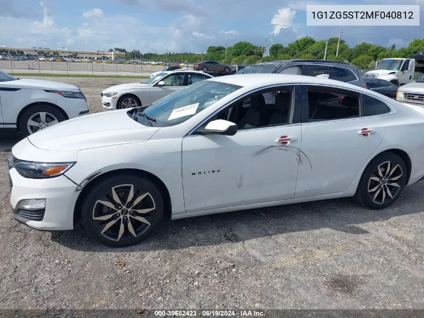 2021 Chevrolet Malibu Fwd Rs VIN: 1G1ZG5ST2MF040812 Lot: 39682423