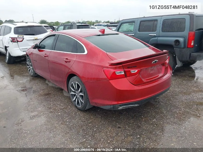 2021 Chevrolet Malibu Fwd Rs VIN: 1G1ZG5ST4MF048281 Lot: 39685076