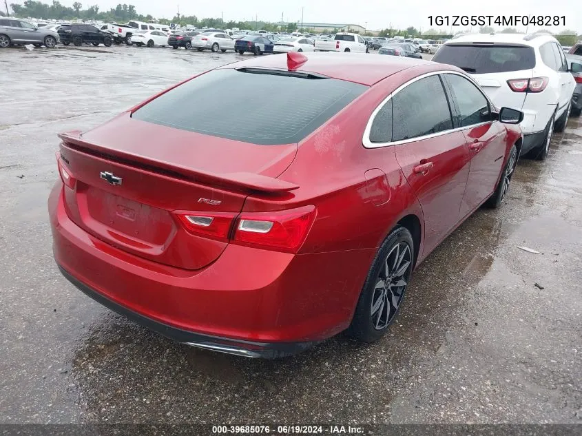 2021 Chevrolet Malibu Fwd Rs VIN: 1G1ZG5ST4MF048281 Lot: 39685076