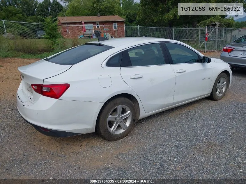 2021 Chevrolet Malibu Fwd 1Fl VIN: 1G1ZC5ST6MF086932 Lot: 39764335