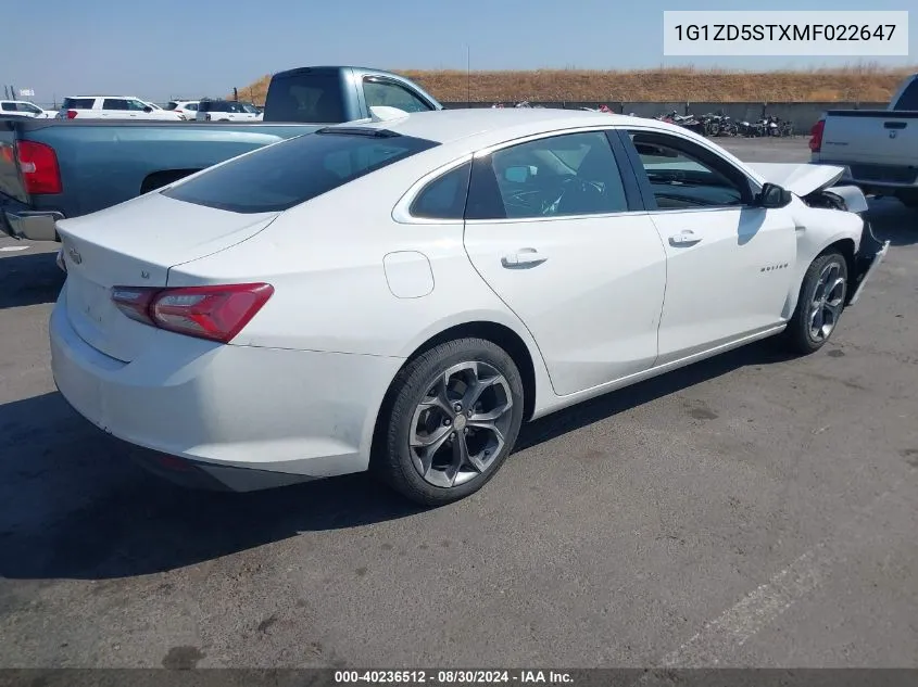 1G1ZD5STXMF022647 2021 Chevrolet Malibu Fwd Lt