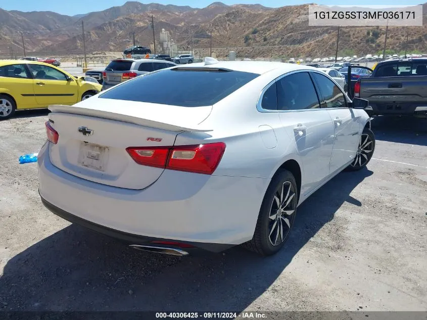 2021 Chevrolet Malibu Fwd Rs VIN: 1G1ZG5ST3MF036171 Lot: 40306425