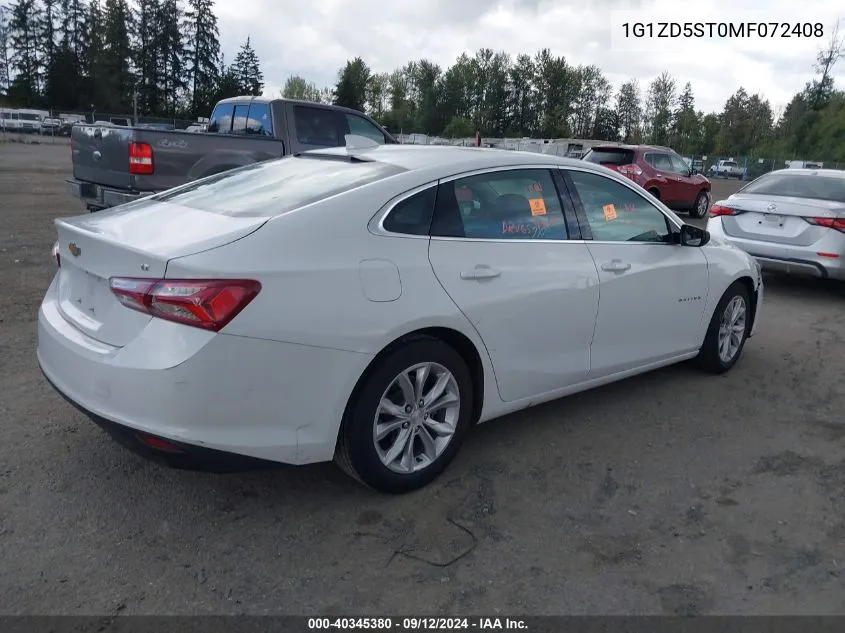 2021 Chevrolet Malibu Lt VIN: 1G1ZD5ST0MF072408 Lot: 40345380