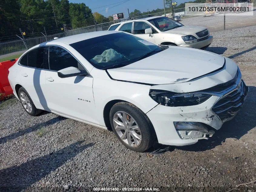 2021 Chevrolet Malibu Lt VIN: 1G1ZD5ST6MF002881 Lot: 40381450