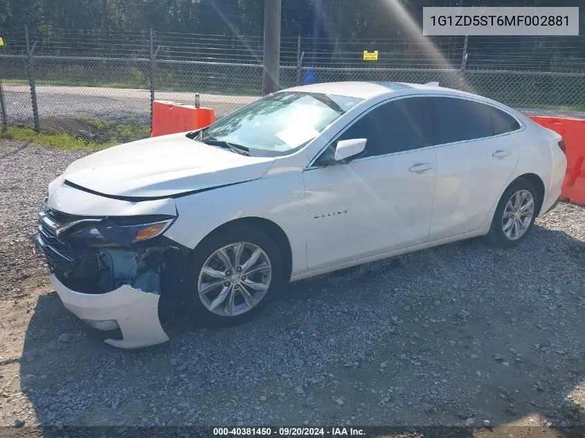 2021 Chevrolet Malibu Lt VIN: 1G1ZD5ST6MF002881 Lot: 40381450