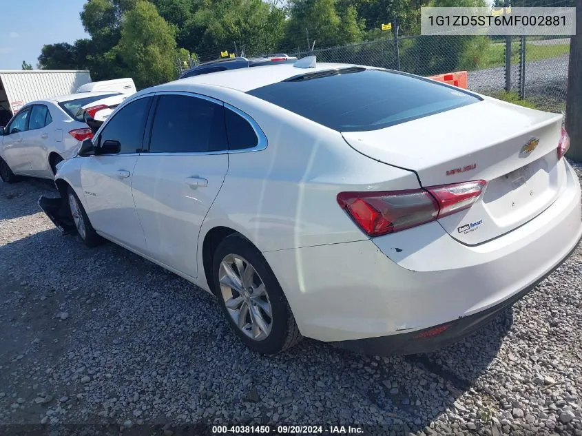 2021 Chevrolet Malibu Lt VIN: 1G1ZD5ST6MF002881 Lot: 40381450