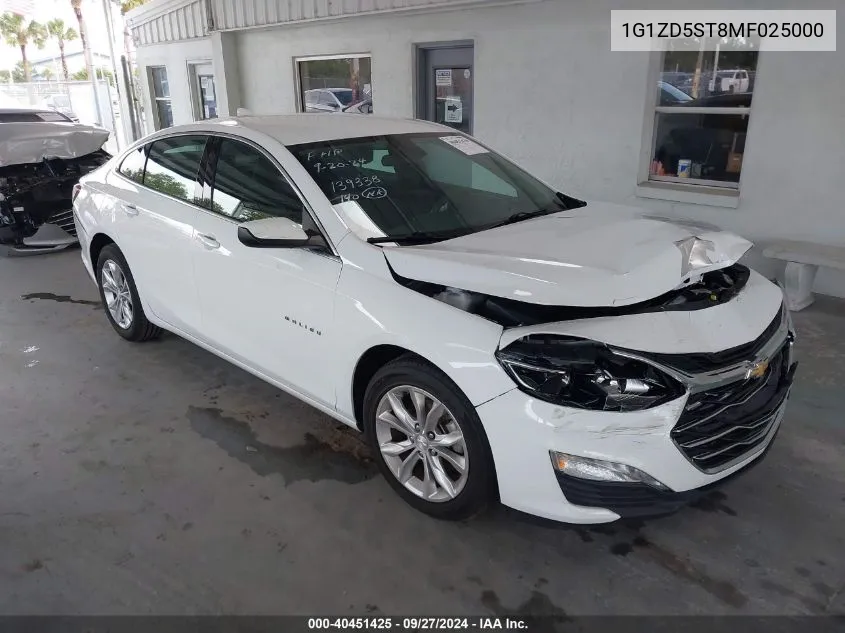 2021 Chevrolet Malibu Lt VIN: 1G1ZD5ST8MF025000 Lot: 40451425