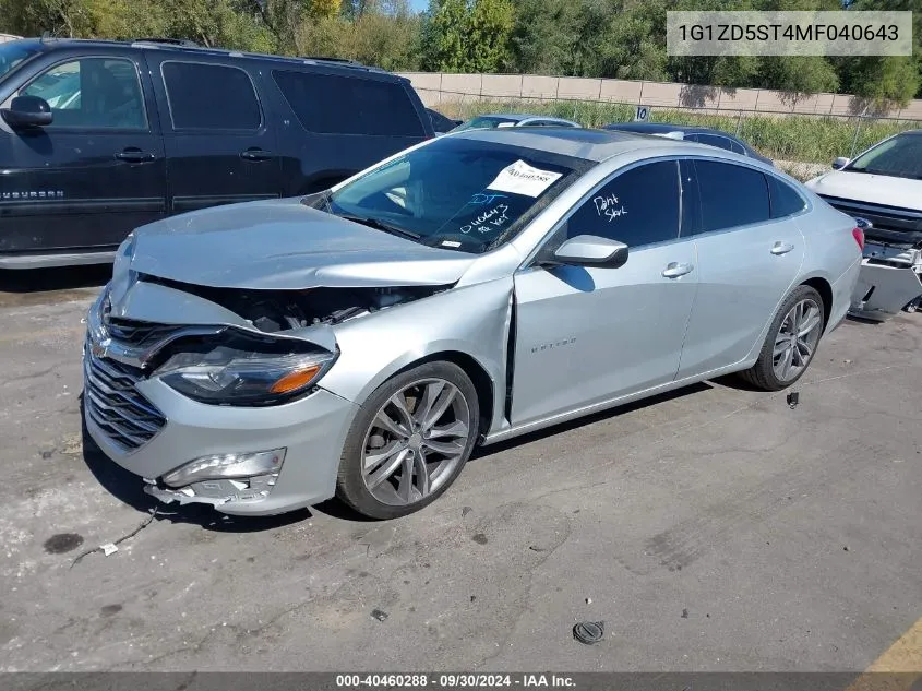 2021 Chevrolet Malibu Lt VIN: 1G1ZD5ST4MF040643 Lot: 40460288