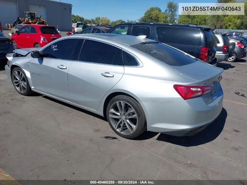 2021 Chevrolet Malibu Lt VIN: 1G1ZD5ST4MF040643 Lot: 40460288