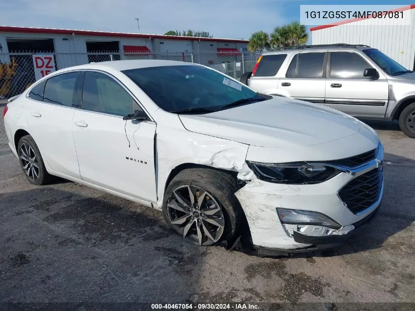 2021 Chevrolet Malibu Rs VIN: 1G1ZG5ST4MF087081 Lot: 40467054