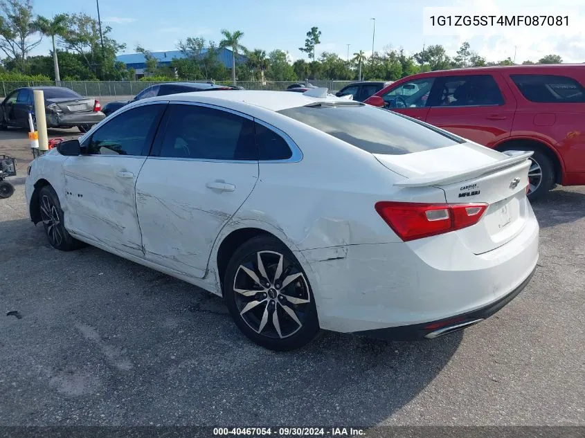 2021 Chevrolet Malibu Rs VIN: 1G1ZG5ST4MF087081 Lot: 40467054