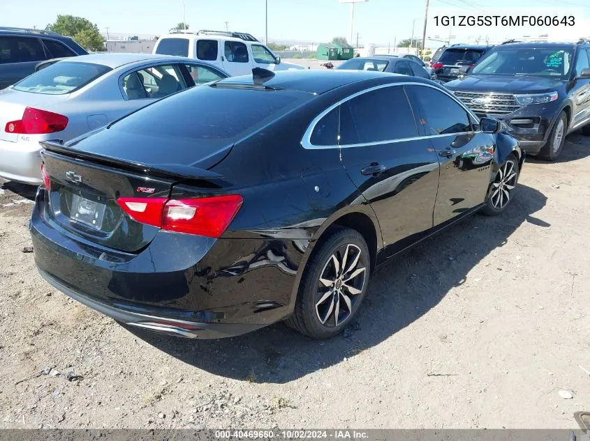 2021 Chevrolet Malibu Fwd Rs VIN: 1G1ZG5ST6MF060643 Lot: 40469650