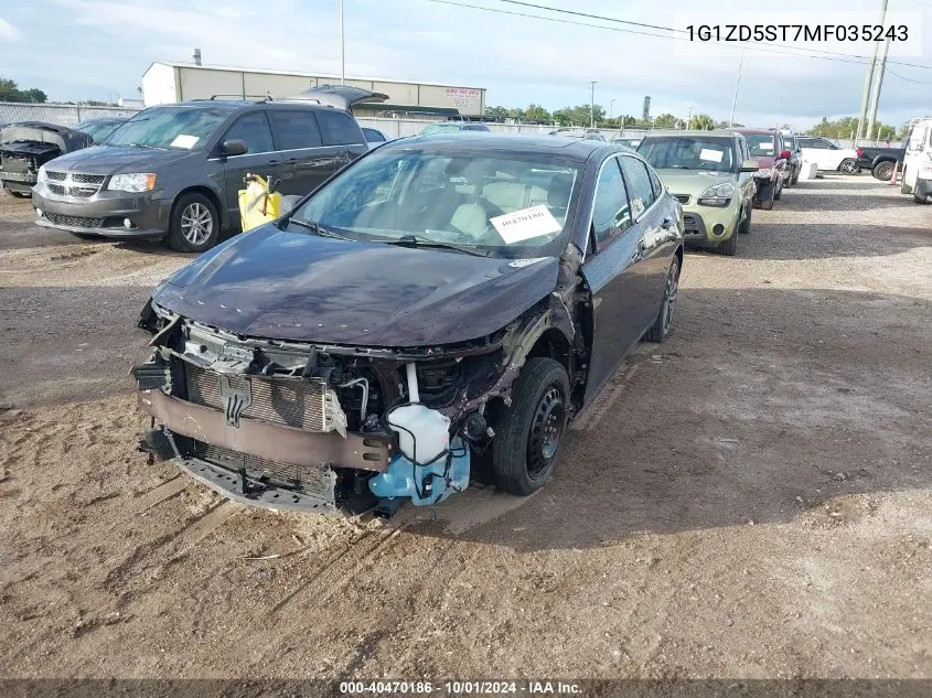 2021 Chevrolet Malibu Lt VIN: 1G1ZD5ST7MF035243 Lot: 40470186