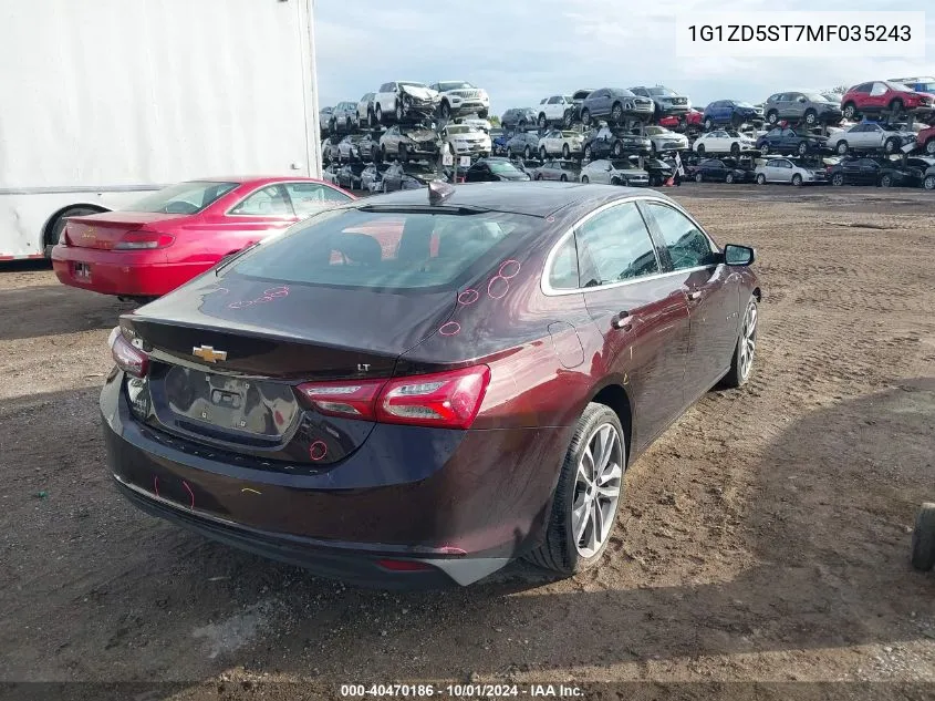 2021 Chevrolet Malibu Lt VIN: 1G1ZD5ST7MF035243 Lot: 40470186