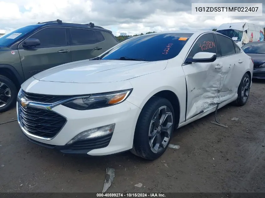 2021 Chevrolet Malibu Fwd Lt VIN: 1G1ZD5ST1MF022407 Lot: 40599274