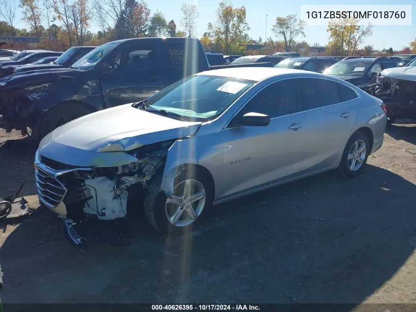 2021 Chevrolet Malibu Fwd Ls VIN: 1G1ZB5ST0MF018760 Lot: 40626395