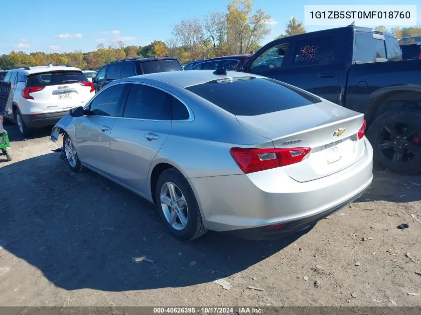 2021 Chevrolet Malibu Fwd Ls VIN: 1G1ZB5ST0MF018760 Lot: 40626395