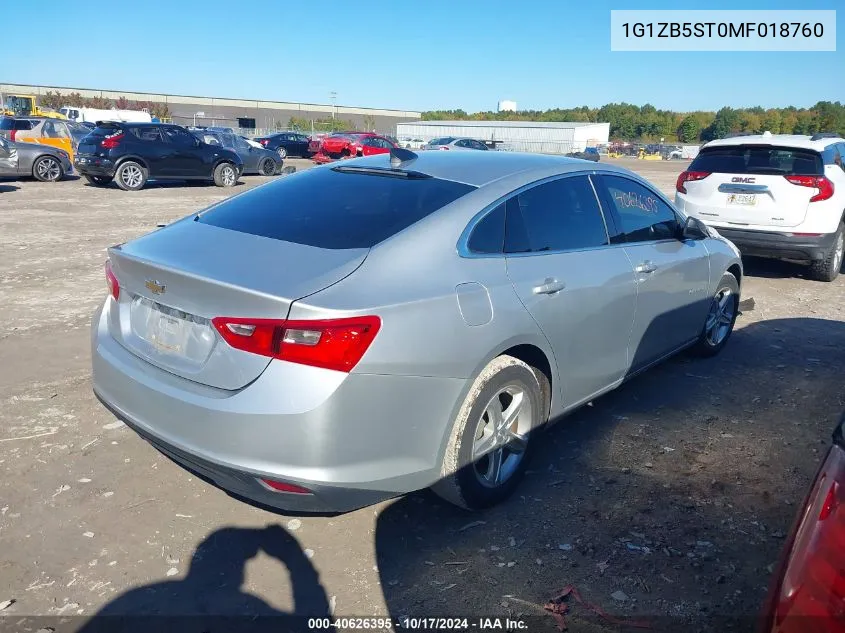 2021 Chevrolet Malibu Fwd Ls VIN: 1G1ZB5ST0MF018760 Lot: 40626395