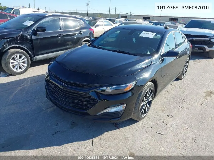 2021 Chevrolet Malibu Rs VIN: 1G1ZG5ST3MF087010 Lot: 40635684