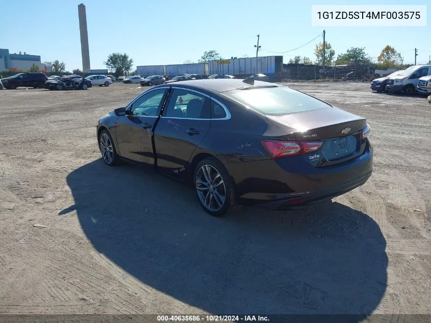 2021 Chevrolet Malibu Lt VIN: 1G1ZD5ST4MF003575 Lot: 40635686