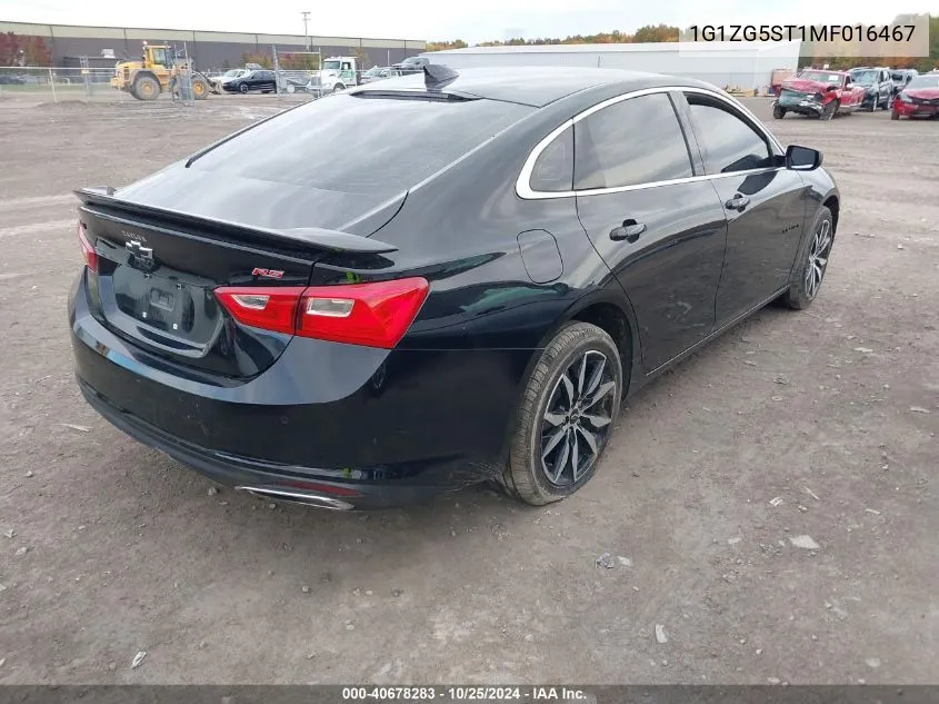 2021 Chevrolet Malibu Fwd Rs VIN: 1G1ZG5ST1MF016467 Lot: 40678283