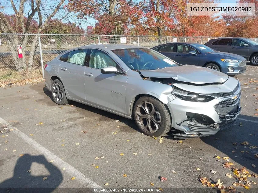 2021 Chevrolet Malibu Fwd Lt VIN: 1G1ZD5ST3MF020982 Lot: 40687452