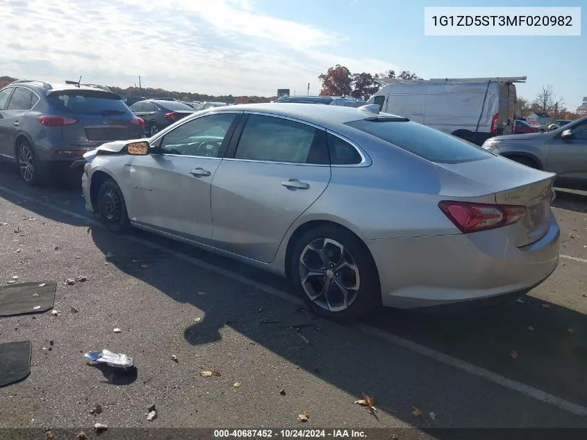 2021 Chevrolet Malibu Fwd Lt VIN: 1G1ZD5ST3MF020982 Lot: 40687452