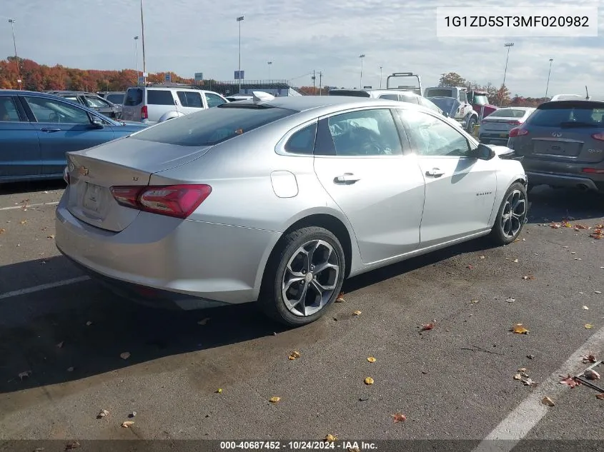 2021 Chevrolet Malibu Fwd Lt VIN: 1G1ZD5ST3MF020982 Lot: 40687452