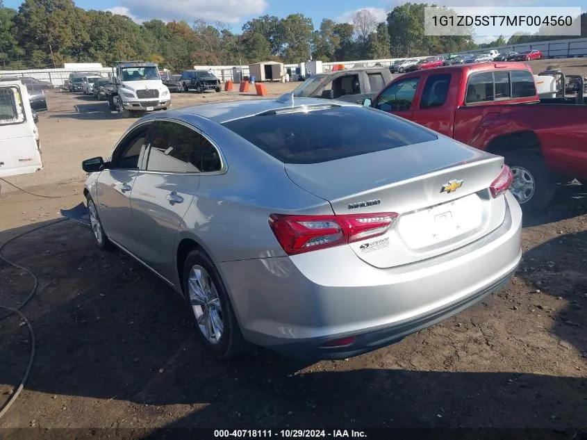 2021 Chevrolet Malibu Fwd Lt VIN: 1G1ZD5ST7MF004560 Lot: 40718111