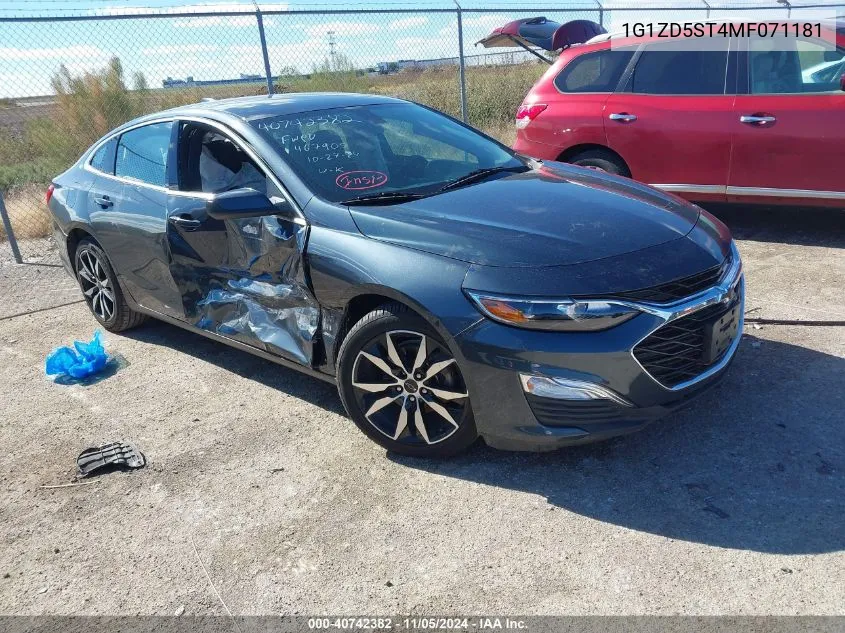 2021 Chevrolet Malibu Fwd Lt VIN: 1G1ZD5ST4MF071181 Lot: 40742382