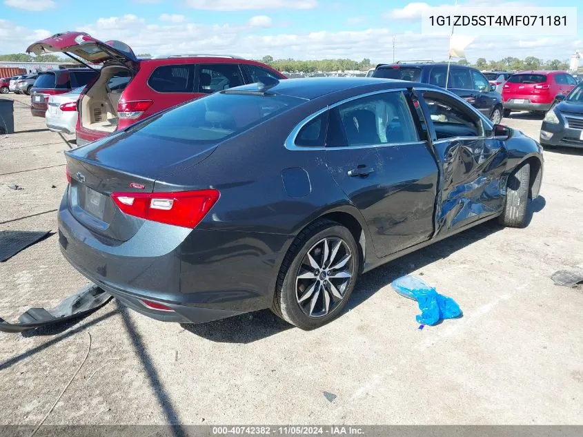 2021 Chevrolet Malibu Fwd Lt VIN: 1G1ZD5ST4MF071181 Lot: 40742382