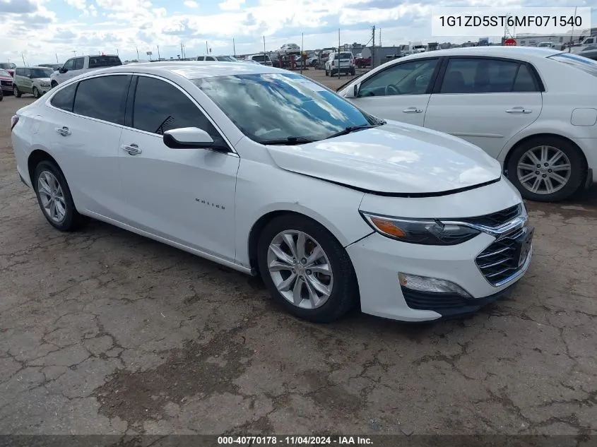 2021 Chevrolet Malibu Fwd Lt VIN: 1G1ZD5ST6MF071540 Lot: 40770178