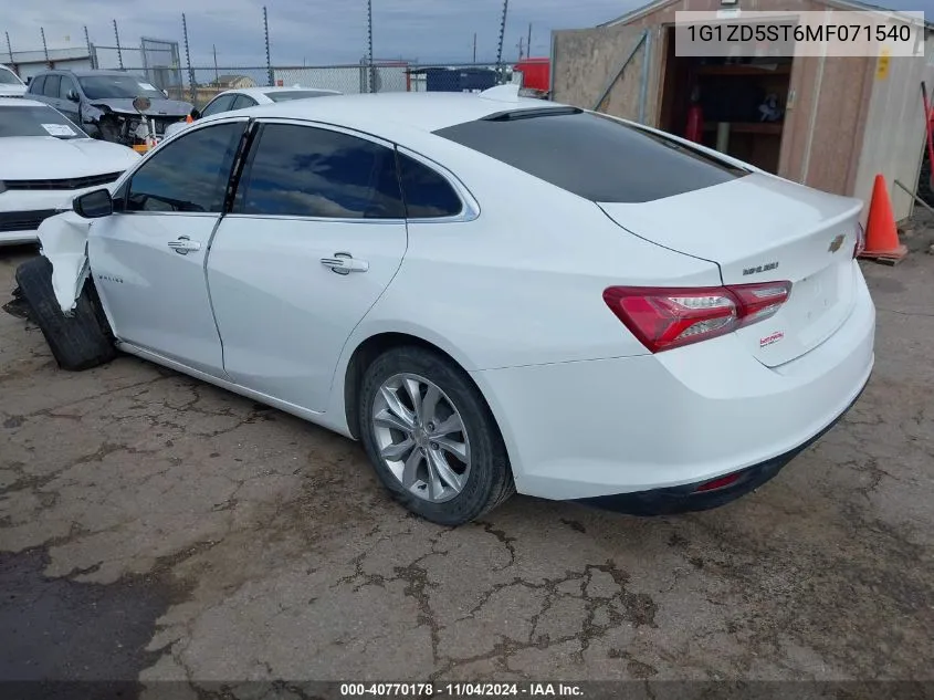 2021 Chevrolet Malibu Fwd Lt VIN: 1G1ZD5ST6MF071540 Lot: 40770178