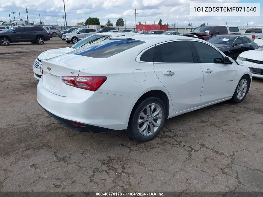 2021 Chevrolet Malibu Fwd Lt VIN: 1G1ZD5ST6MF071540 Lot: 40770178