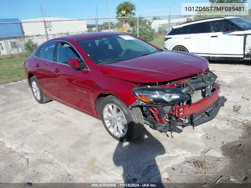 2021 Chevrolet Malibu Fwd Lt VIN: 1G1ZD5ST7MF089481 Lot: 40840958