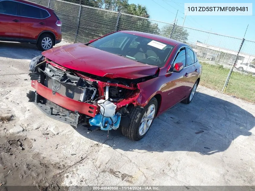 2021 Chevrolet Malibu Fwd Lt VIN: 1G1ZD5ST7MF089481 Lot: 40840958