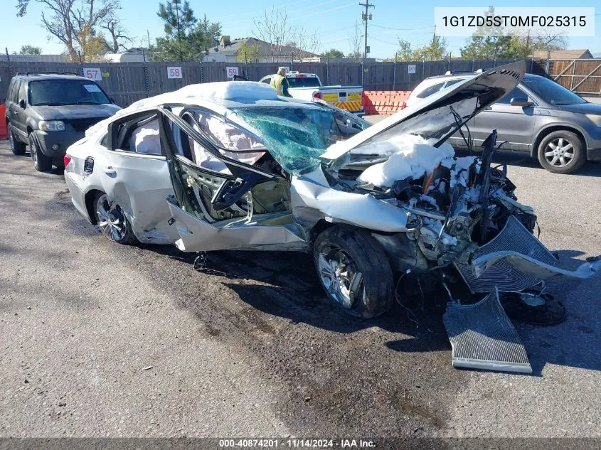 2021 Chevrolet Malibu Fwd Lt VIN: 1G1ZD5ST0MF025315 Lot: 40874201